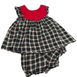 Ricrac & Ruffles Christmas Plaid Dress and Bloomer‎ Set 24M Red Green baby girls